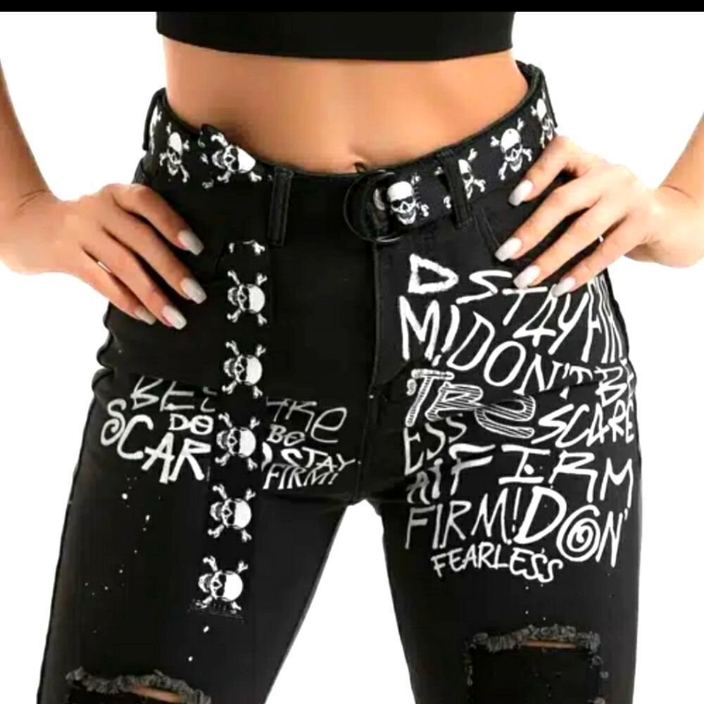 Skull crossbones belt canvas d ring belt rocker goth strap